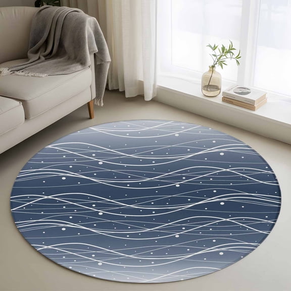 Area Rug 36in, Ocean Gradient Navy Blue Waves Floor Carpet Living Room Rug, Abstract Wave Points Non-Slip Welcome Mat Indoor Rugs for Bedroom Dining Room