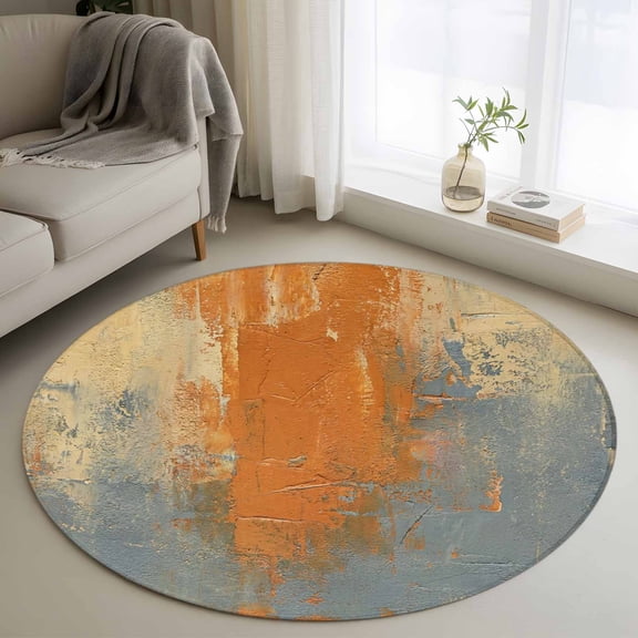 Area Rug 36in, Orange Gray Abstract Graffiti Floor Carpet Living Room Rug, Modern Street Art Non-Slip Welcome Mat Indoor Rugs for Bedroom Dining Room