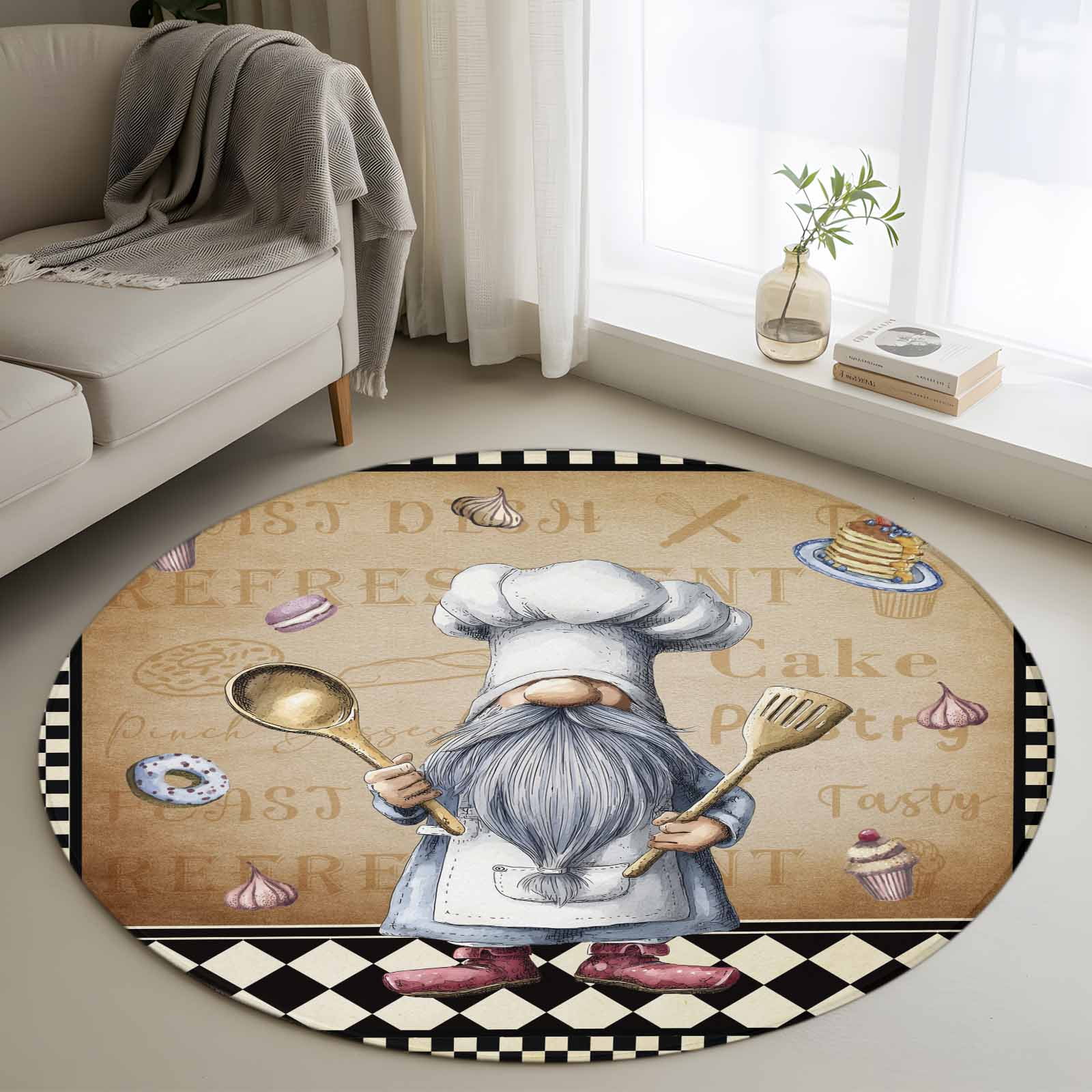 Area Rug 36in, Retro Dessert Chef Art Floor Carpet Living Room Rug ...