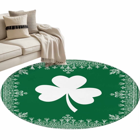 Area Rug 36in, Retro St. Patrick's Day Celtic Knots Shamrock Leaves Floor Carpet Living Room Rug, Green Non-Slip Welcome Mat Indoor Rugs for Bedroom Dining Room