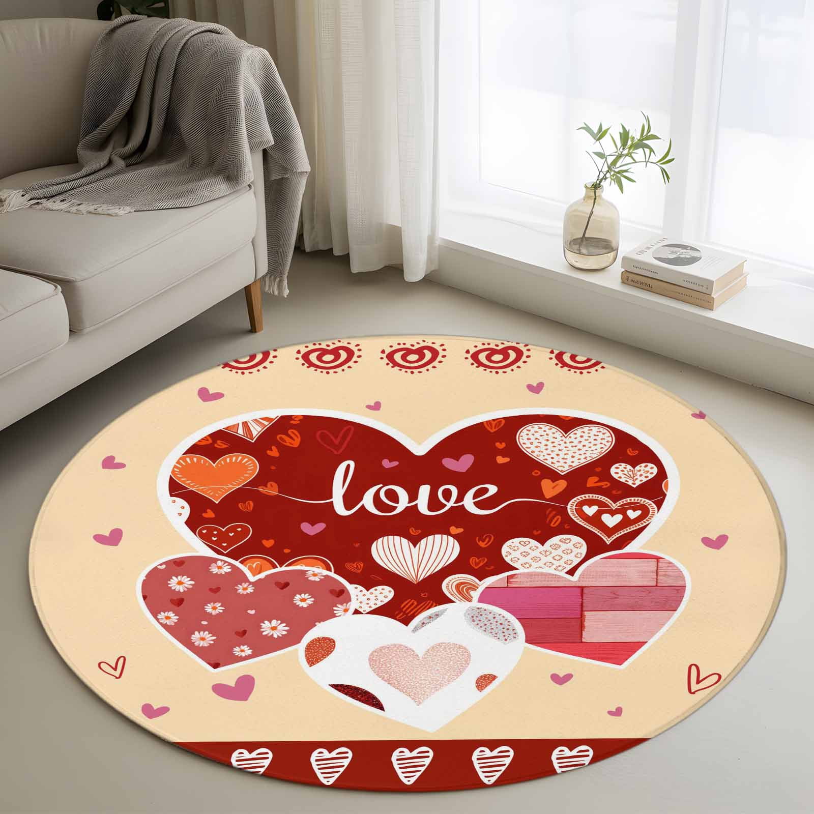 Greetings Rug Area Rug 36in, Romantic Love Hearts Valentine Floor Carpet Living Room ...