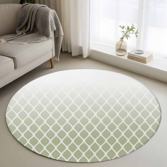 Area Rug 36in, Sage Green Gradient White Grid Floor Carpet Living Room Rug, Line Abstract Geometric Non-Slip Welcome Mat Indoor Rugs for Bedroom Dining Room