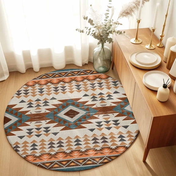 Area Rug 36in, Southwestern Ethnic Geometric Art Floor Carpet Living Room Rug, Rustic Tribal Native Arrows Non-Slip Welcome Mat Indoor Rugs for Bedroom Dining Room