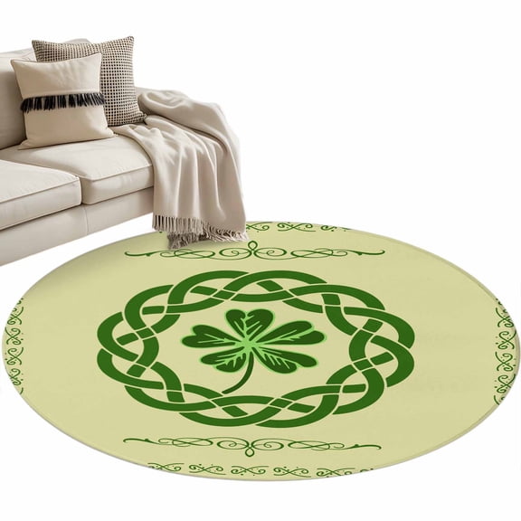 Area Rug 36in, St. Patrick's Day Celtic Cone Floor Carpet Living Room Rug, Green Lucky Shamrock on Beige Non-Slip Welcome Mat Indoor Rugs for Bedroom Dining Room
