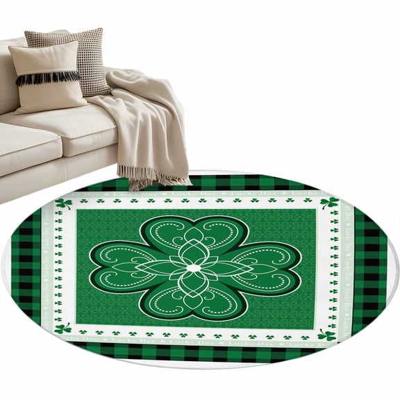 Area Rug 36in, St. Patrick's Day Celtic Knots Lucky Shamrock Floor Carpet Living Room Rug, Buffalo Plaid Non-Slip Welcome Mat Indoor Rugs for Bedroom Dining Room