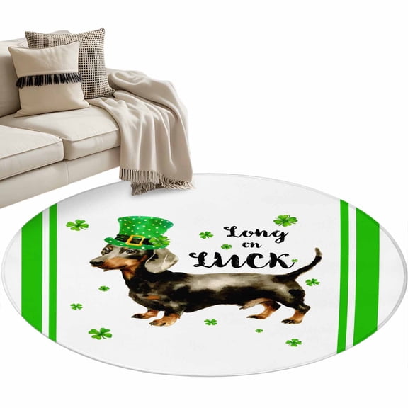 Area Rug 36in, St. Patrick's Day Cute Dog with Leprechaun Hat Floor Carpet Living Room Rug, Celtic Knots Clovers Non-Slip Welcome Mat Indoor Rugs for Bedroom Dining Room
