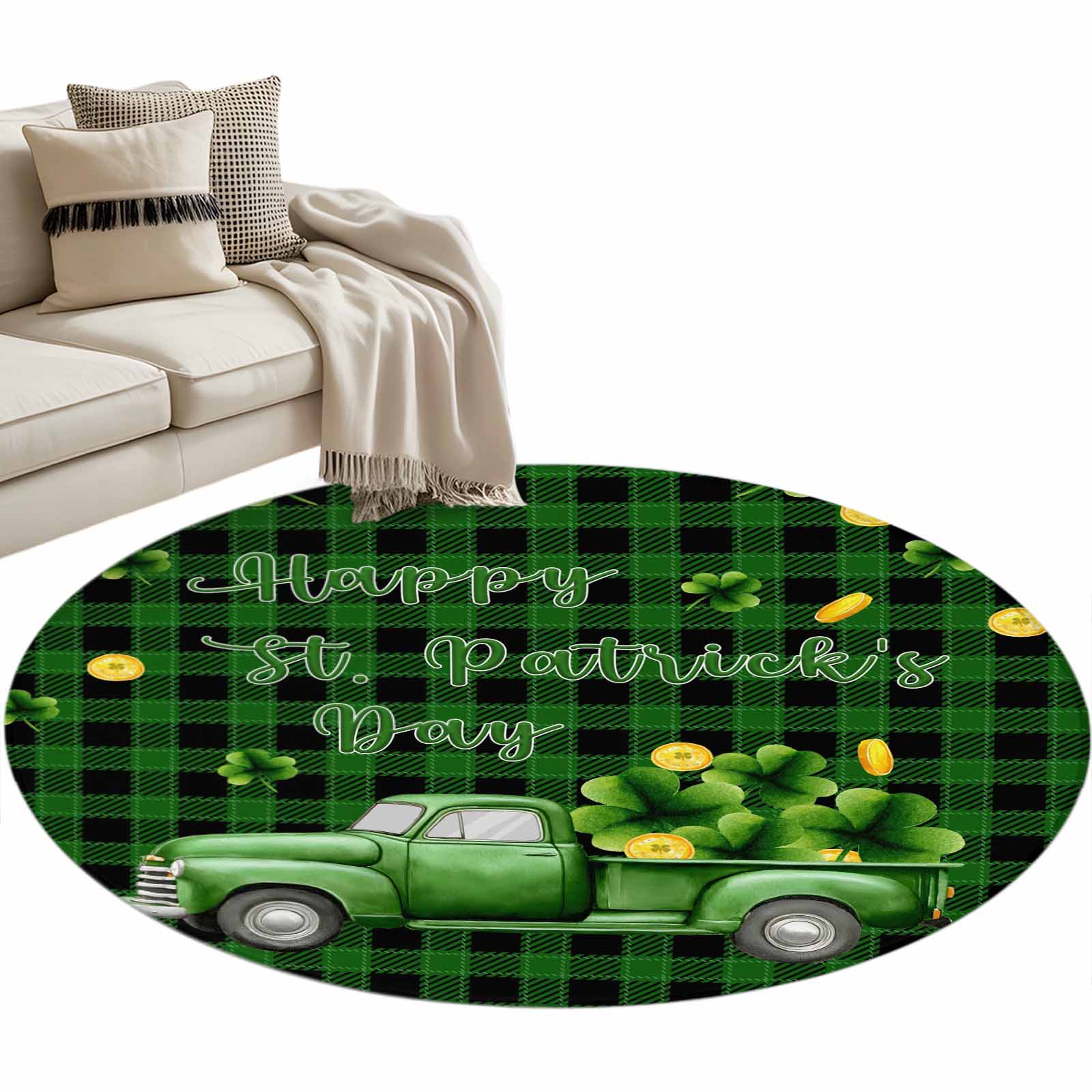 Coins Area Rug Area Rug 36in, St. Patrick's Farm Truck Clovers Gold Coin Floor Carpet ...