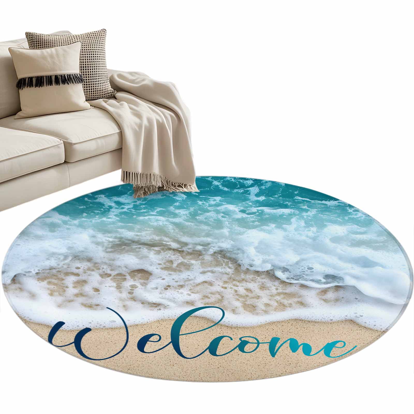 Area Rug 36in, Summer Beach Teal Sea Water Floor Carpet Living Room Rug ...