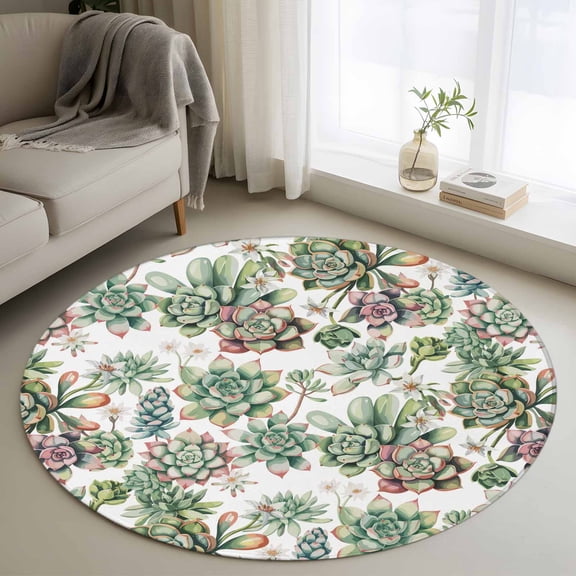 Area Rug 36in, Summer Multi-meat Plants Floor Carpet Living Room Rug, Watercolor Botanical Non-Slip Welcome Mat Indoor Rugs for Bedroom Dining Room