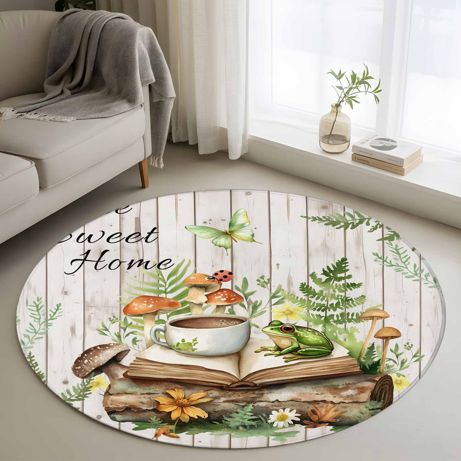 Area Rug 36in, Sweet Home Words Frog Floor Carpet Living Room Rug ...