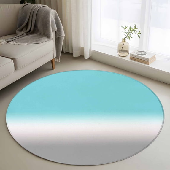 Area Rug 36in, Teal to Gray Gradient Floor Carpet Living Room Rug, Turquoise Ombre Watercolor Non-Slip Welcome Mat Indoor Rugs for Bedroom Dining Room