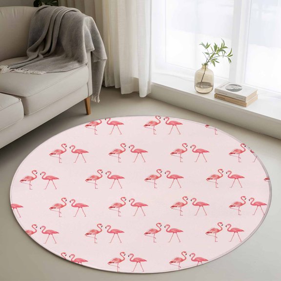 Area Rug 36in, Tropical Flamingo Bird on Pink Floor Carpet Living Room Rug, Valentine's Day Animals Non-Slip Welcome Mat Indoor Rugs for Bedroom Dining Room