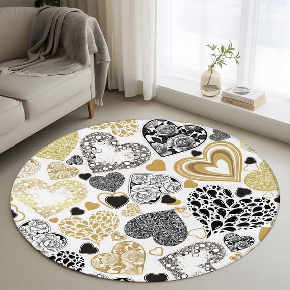 Area Rug 36in, Valentine's Day Love Floor Carpet Living Room Rug, Abstract Geometric Art Non-Slip Welcome Mat Indoor Rugs for Bedroom Dining Room