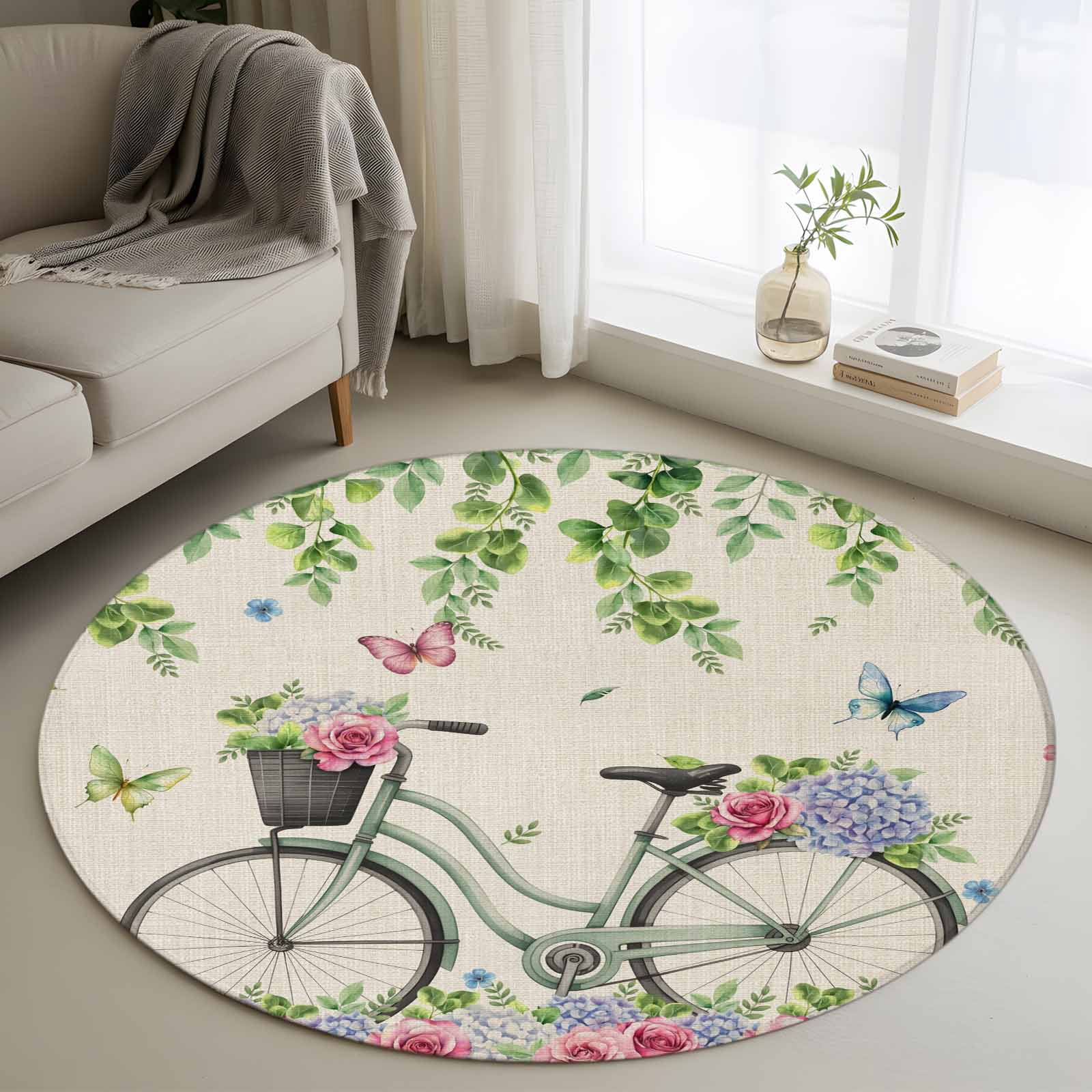 Mtb Rugs Area Rug 36in, Vintage Bike on Linen Floor Carpet Living Room Rug ...