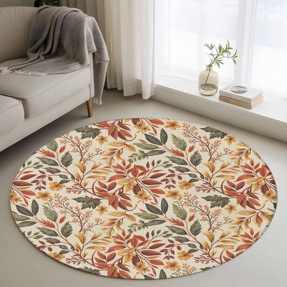 Area Rug 36in, Vintage Botanical Nature Floral Floor Carpet Living Room Rug, Country Watercolor Leaves Non-Slip Welcome Mat Indoor Rugs for Bedroom Dining Room