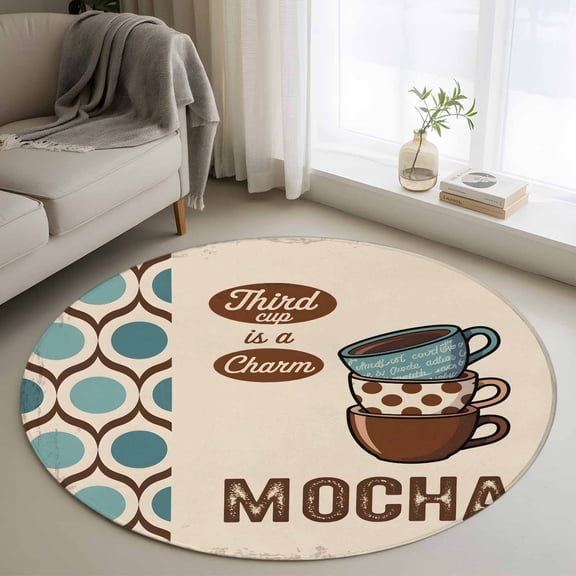 Area Rug 36in, Vintage Coffee Mocha Cups Floor Carpet Living Room Rug, Medieval Casual Time Non-Slip Welcome Mat Indoor Rugs for Bedroom Dining Room