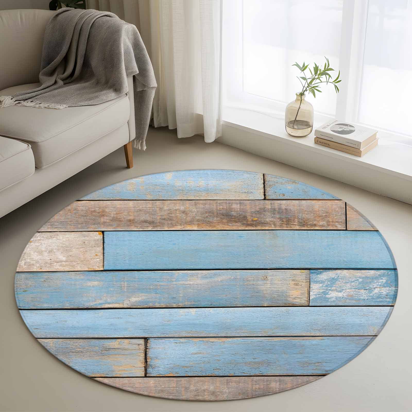 Area Rug 36in, Vintage Farmhouse Wooden Planks Floor Carpet Living Room ...