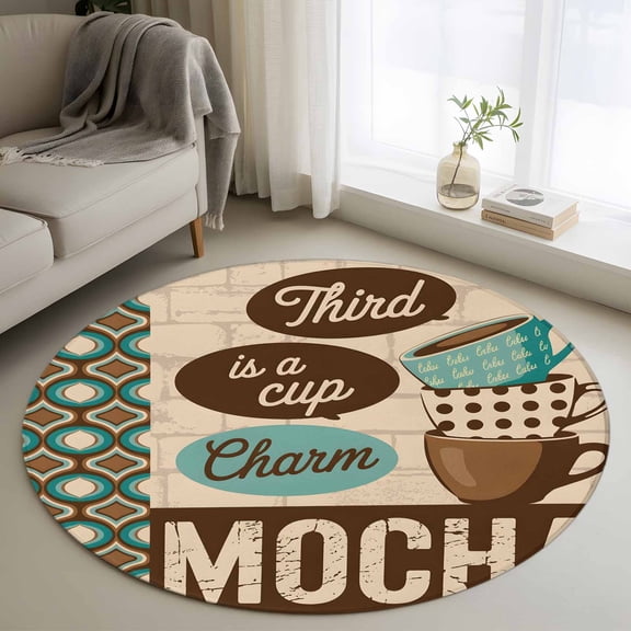 Area Rug 36in, Watercolor Coffee Cup Medieval Texture Floor Carpet Living Room Rug, Vintage Geometric Non-Slip Welcome Mat Indoor Rugs for Bedroom Dining Room