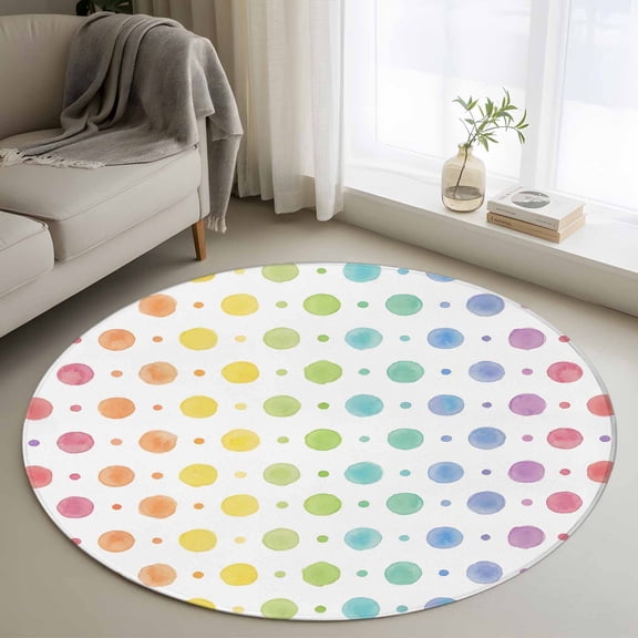 Area Rug 36in, Watercolor Color Ombre Dot Polka Floor Carpet Living Room Rug, Colorful Dots on White Non-Slip Welcome Mat Indoor Rugs for Bedroom Dining Room