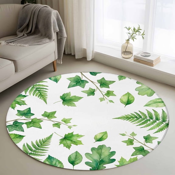 Area Rug 36in, Watercolor Green Botanical Leaves Floor Carpet Living Room Rug, Spring Ivy Ferns Plants Non-Slip Welcome Mat Indoor Rugs for Bedroom Dining Room