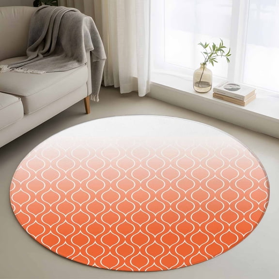 Area Rug 36in, Watercolor Orange Gradient Grid Floor Carpet Living Room Rug, White Line Abstract Geometric Non-Slip Welcome Mat Indoor Rugs for Bedroom Dining Room