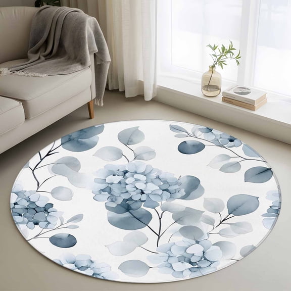 Area Rug 36in, Watercolor Pastoral Hydrangeas Flower Floor Carpet Living Room Rug, Spring Botanical Non-Slip Welcome Mat Indoor Rugs for Bedroom Dining Room