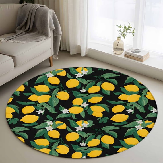 Area Rug 36in, Watercolor Summer Lemon Green Leaves Floor Carpet Living Room Rug, Vintage Plant Non-Slip Welcome Mat Indoor Rugs for Bedroom Dining Room