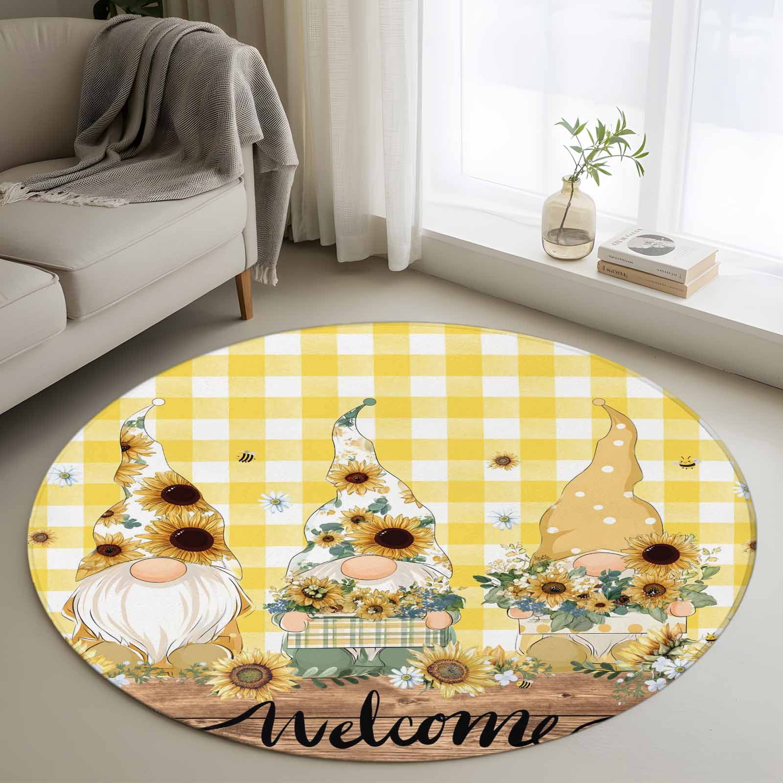 Area Rug 36in, Welcome Words Farm Sunflowers Floor Carpet Living Room ...