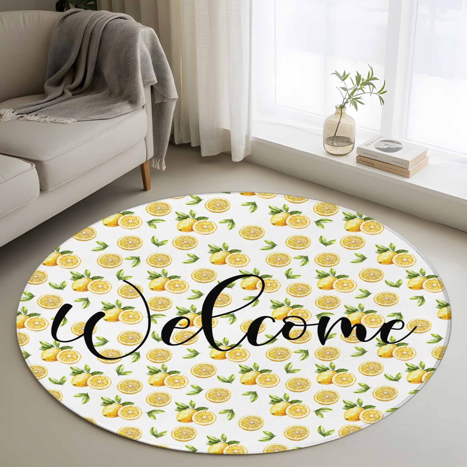 Word Rug Area Rug 36in, Welcome Words Summer Lemon Floor Carpet Living Room Rug ...