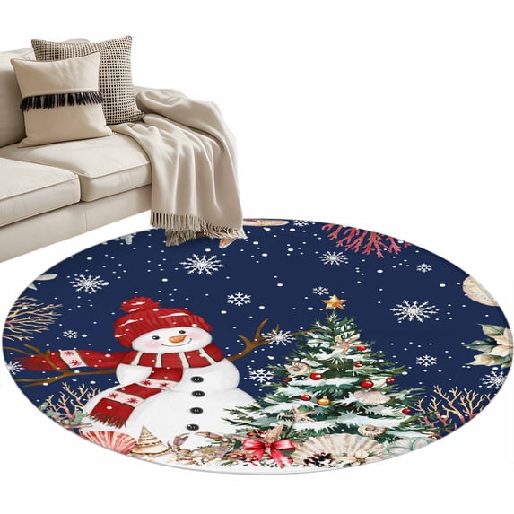 Area Rug 36in, Winter Snowman Ocean Coral Shell Floor Carpet Living ...