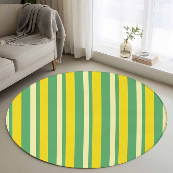 Area Rug 36in, Yellow Green Color Stripes Floor Carpet Living Room Rug, Summer Minimalist Art Non-Slip Welcome Mat Indoor Rugs for Bedroom Dining Room