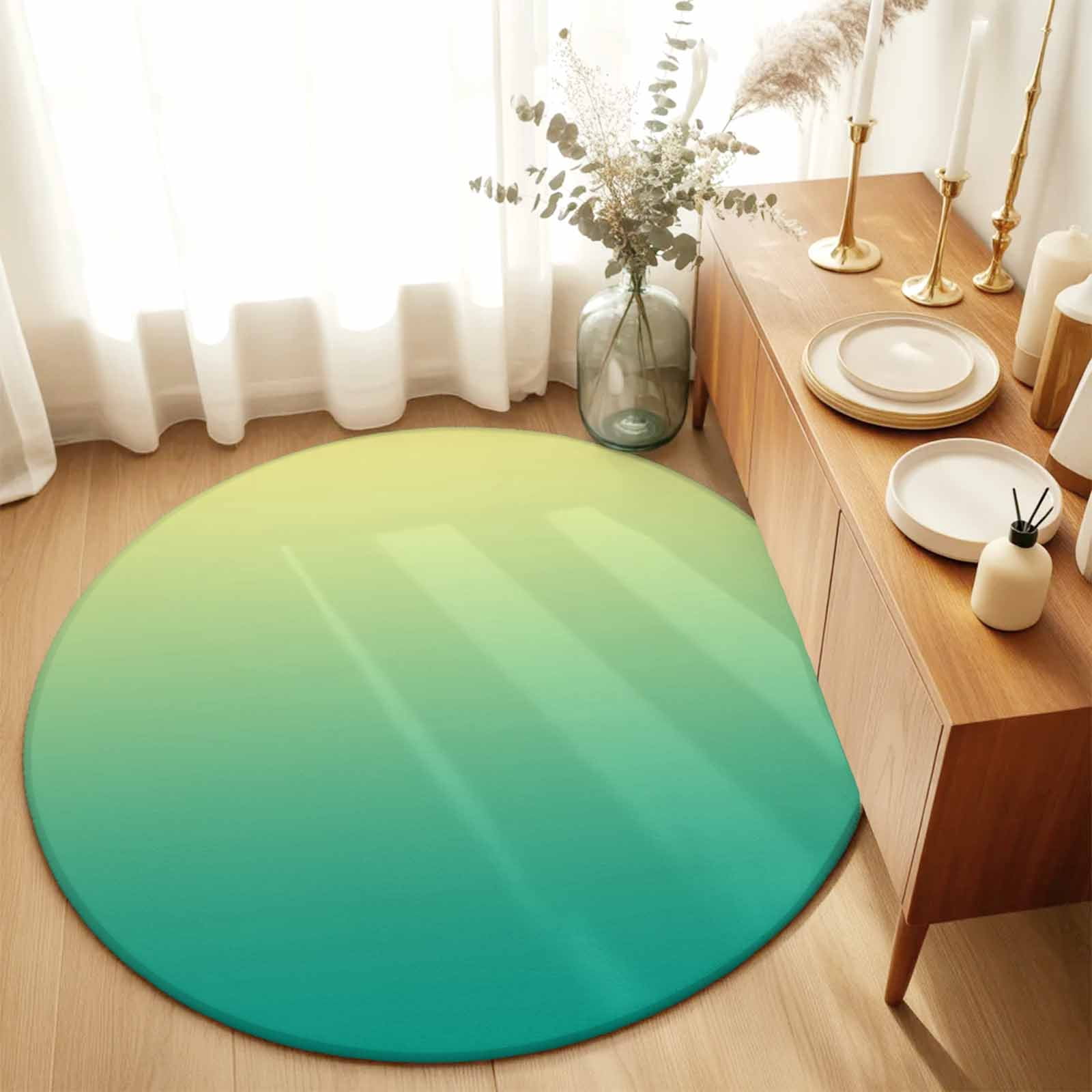 Area Rug 36in, Yellow to Green Watercolor Gradient Floor Carpet Living ...