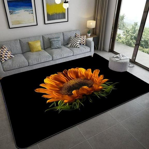 Area Rug 3D Sunflower Carpet Non-slip Floor Mat Bedroom Living Room Large Area Rugs Home Decor Flora