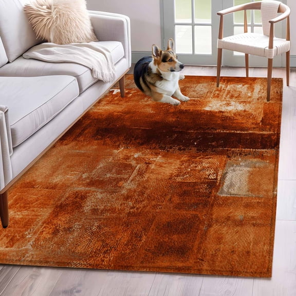 Area Rug 3x5 Ft,Burnt Orange Non Slip Area Rugs for Bedroom,Retro Oil Painting Modern Abstract Art Aesthetics Washable Low Pile Accent Carpet for Indoor Kitchen Nursery Dining Room Office Front Door