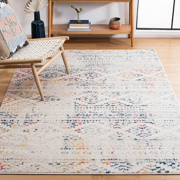 Area Rug 3x5 - Tulum Collection - Ivory & Blue, Moroccan Boho Tribal Design, Non-Shedding & Easy to Clean, Ideal for Entryway, Foyer, Accent Space, Bedroom (TUL272C)