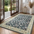 thumbnail image 1 of Toyoso 3'x5' Vintage Floral Area Rug, Midnight Navy & Rose Silicone Carpet, 0.25" Slim Machine Washable Indoor Mat, Low Pile Non-Slip Heritage Pattern Rug for Entryway, Laundry & Office, 1 of 9