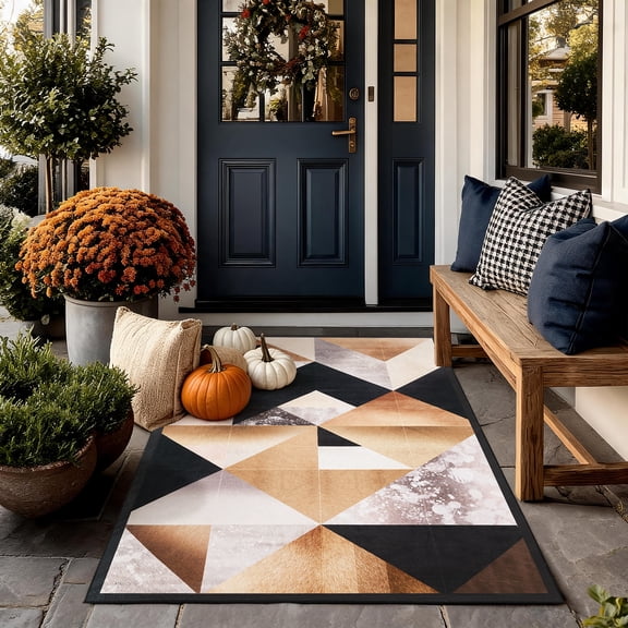Toyoso 3x5 Modern Geometric Area Rug, Brown and Grey Abstract Rug, Medium Machine Washable Non-Slip Accent Mat, 0.25 inch Low Pile Stain Resistant Rug for Hallway and Bedroom