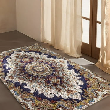 Nezuko Bohemian Vintage Area Rug, 3x5 ft, Absorbent Washable Non-Slip Carpet, Soft Low-Pile Floor Mat for Living Room, Bedroom, Entryway, and Dining Room Decor