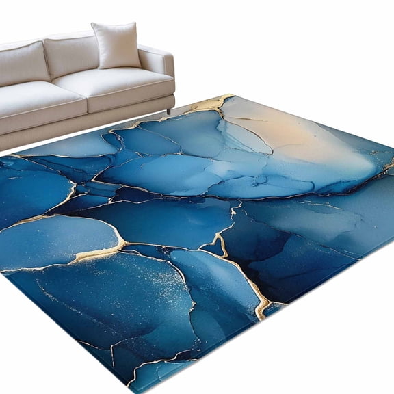 Area Rug 3x5ft Abstract Art Washable Area Rugs for Living Room Blue Theme Non Slip Floor Carpet Mat for Kitchen Entryway Bathroom Office Home Decor