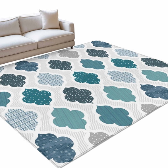 Area Rug 3x5ft, Abstract Blue Green Geometric Washable Rugs for Living ...