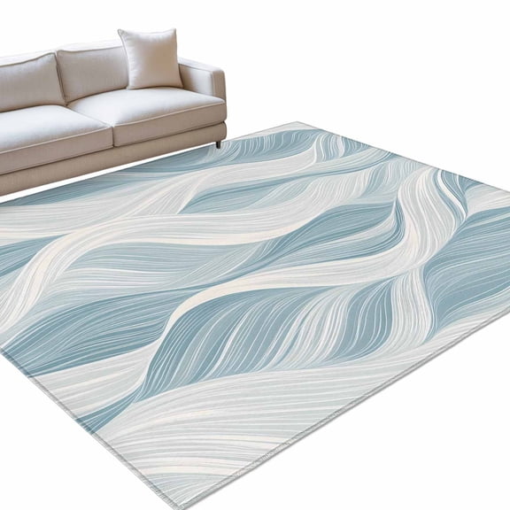 Area Rug 3x5ft Abstract Blue White Wave Stripes Washable Area Rugs for Living Room Modern Striped Texture Non Slip Floor Carpet Mat for Kitchen Entryway Bathroom Office Home Decor