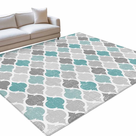 Area Rug 3x5ft Abstract Geometric Morocco Pattern Washable Area Rugs for Living Room Green and Gray Non Slip Floor Carpet Mat for Kitchen Entryway Bathroom Office Home Decor