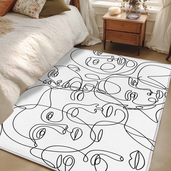 Area Rug 3x5ft Abstract Human Face Carpets Indoor Floor Area Mat Washable Entrance Mat Rugs for Living Room Dining Room Kitchen Bedroom, Aesthetic Portrait Lines Sofa Throw Carpet