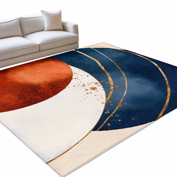 Area Rug 3x5ft Abstract Ombre Blue Orange White Washable Area Rugs for Living Room Modern Art Non Slip Floor Carpet Mat for Kitchen Entryway Bathroom Office Home Decor