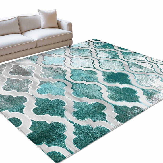 Area Rug 3x5ft Abstract Teal Gray Geometric Washable Area Rugs for ...
