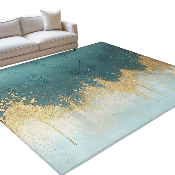 Area Rug 3x5ft, Abstract Teal Light Blue Color Block Washable Rugs for ...
