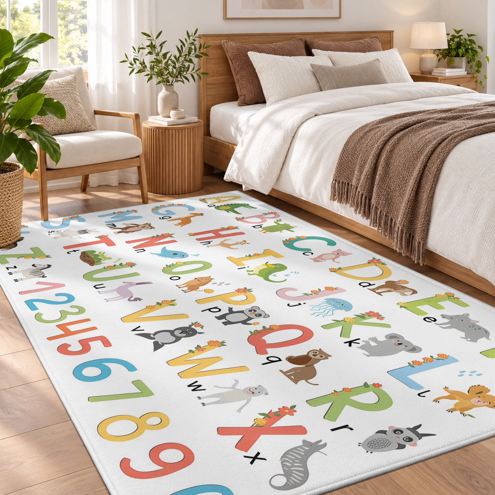 Area Rug 3x5ft Alphabet Number Cartoon Low Pile Washable Rug Soft ...