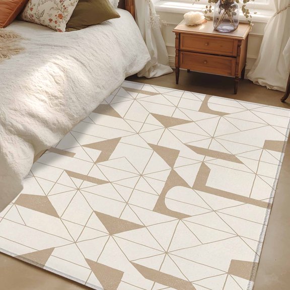 Area Rug 3x5ft Beige Floating Broken Pieces Floor Carpets Indoor Floor Area Mat Doormat Entrance Mat Rugs for Entry Living Room Dining Room Kitchen Bedroom, Geometric Check Lines Sofa Throw Carpet