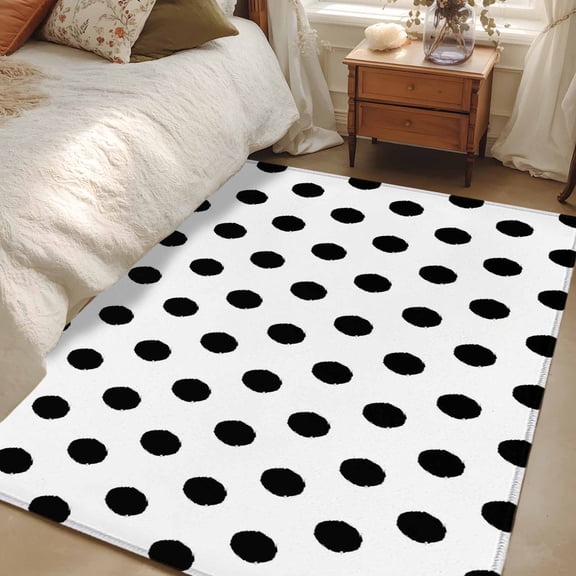 Area Rug 3x5ft Black White Polka Dots Carpets Indoor Floor Area Mat Washable Entrance Mat Rugs for Living Room Dining Room Kitchen Bedroom, Cute Solid Color Sofa Throw Carpet