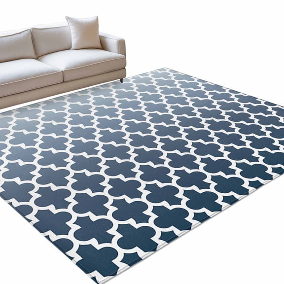 Area Rug 3x5ft Blue Moroccan Design Washable Area Rugs for Living Room Geometric Pattern Non Slip Floor Carpet Mat for Kitchen Entryway Bathroom Office Home Decor